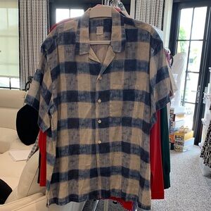 Lino Blue Plaid Linen Shirt Jacket. XXL